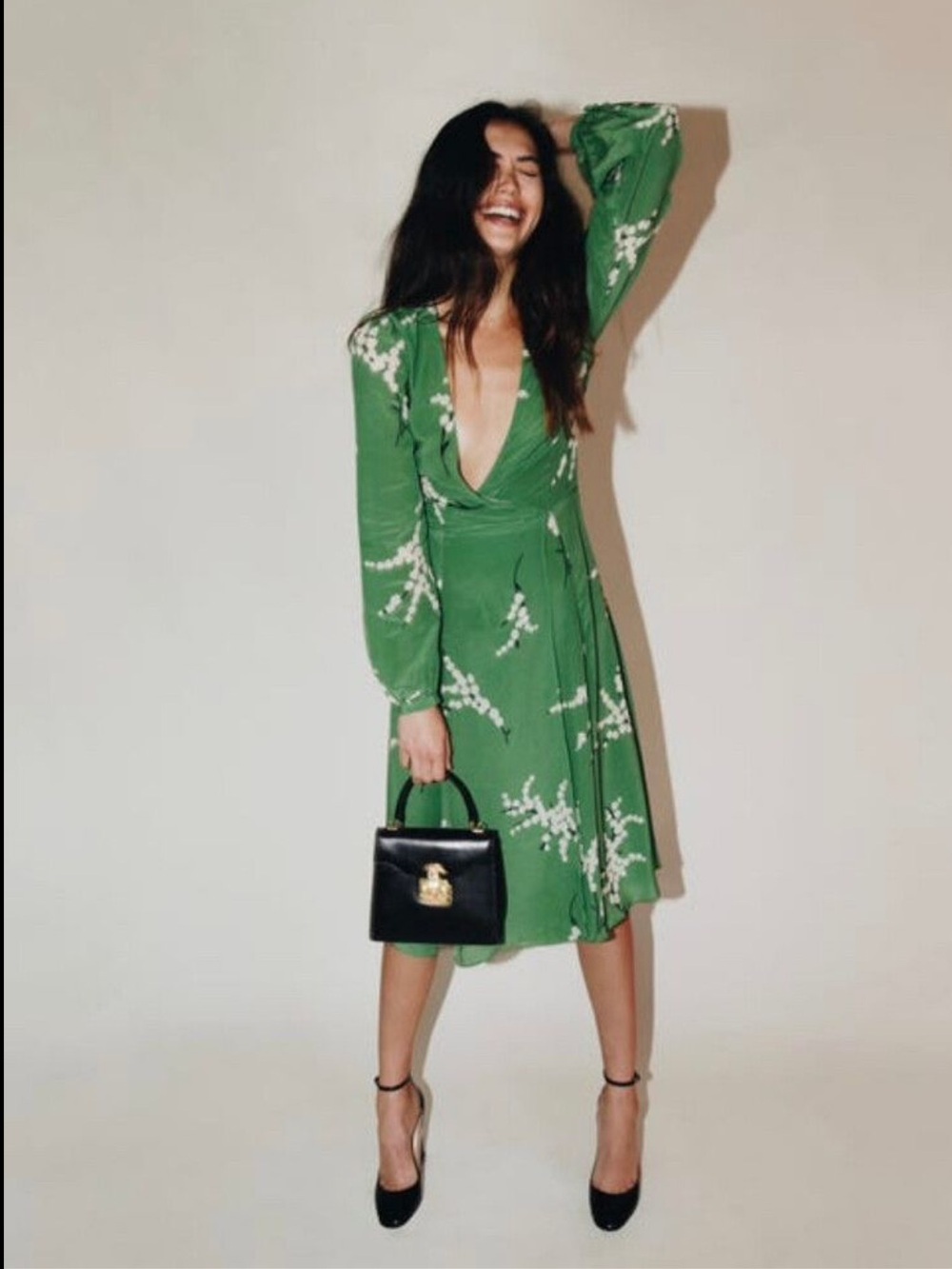 Realisation Par The Violette green Silk XS Green Floral Wrap Dress